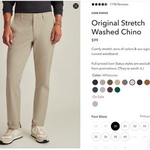 BONOBOS Original Stretch Washed Chino Pants Slim Fit 33 x 34